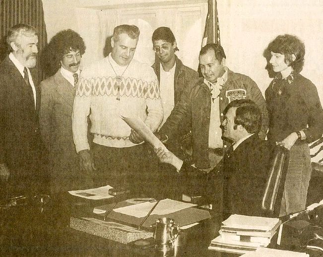 Abenaki Chief Homer St. Francis, left, stands with Odanak First Nation Chief Walter Watso. In 1976 Gov. Tom Salmon signed executive order No.36, giving official tribal recognition to the Abenaki of Vermont. That order was rescinded by the next governor, Richard Snelling.